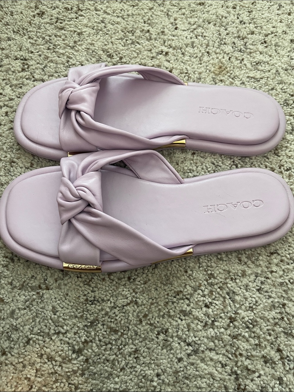 Coach Lavender Knot Leather Slide Sandals - Picture 12 of 16